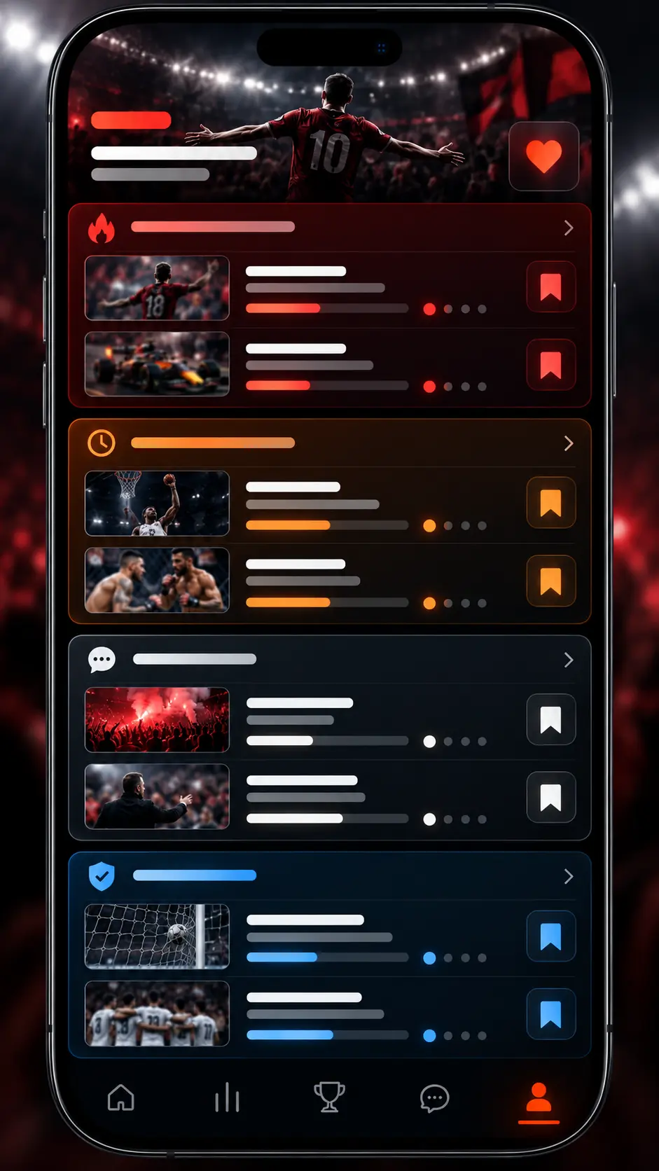 每日大赛 APP 收藏与观看历史界面